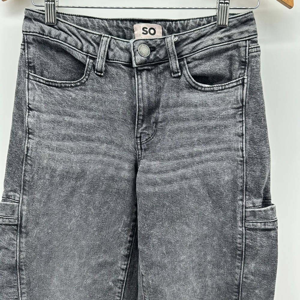 SO Jeans Womens 5/27W Gray Denim Stretch Low-Rise Wide-Leg Y2K Cargo Outdoor